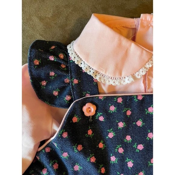 12M NWT Vintage Tiny Tots Original Denim Rose Print 2-Piece Dress & Long Sleeved - Picture 4 of 7